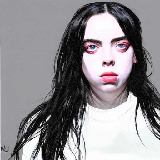 Prompt: Billie Eilish painted by Feng Zhu