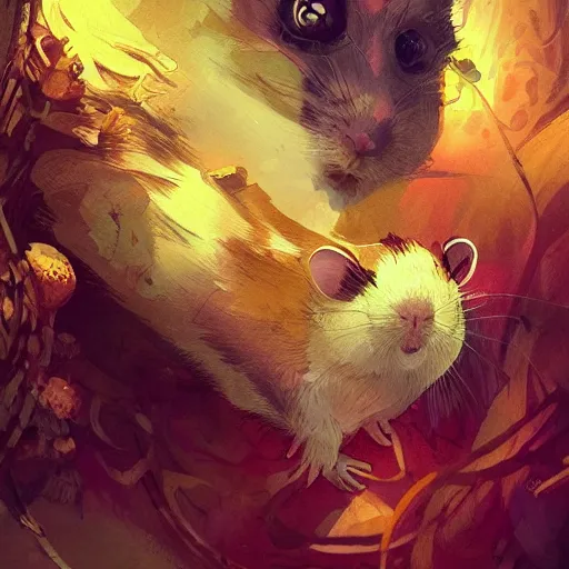 Prompt: very scared hamster, digital illustration portrait design, by android jones and greg rutkowski, retrowave color scheme, detailed, cinematic lighting, wide angle action dynamic portrait