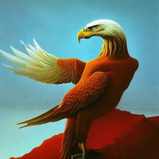 Image similar to eagle by Zdzisław Beksiński, oil on canvas