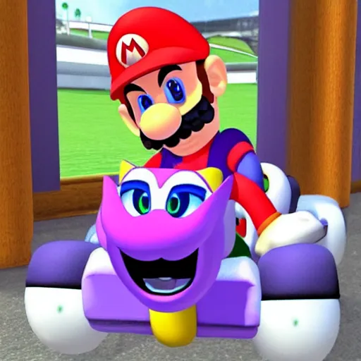 Prompt: mario kart cat waluigi