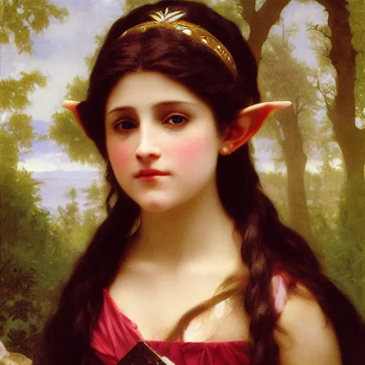 Image similar to princess Zelda looking over her shoulder by William-Adolphe Bouguereau