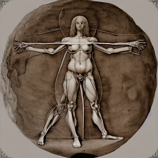 Image similar to anatomically correct vitruvian woman by leonardo da vinci