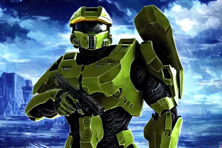 Image similar to halo master chief in the style of anime, hd, 8 k