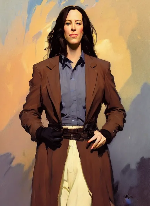 Image similar to portrait of alanis morissette instagram model jodhpurs greg manchess painting by sargent and leyendecker, studio ghibli, fantasy, medium shot, asymmetrical, intricate, elegant, matte painting, illustration, hearthstone, by greg rutkowski, by greg tocchini, by james gilleard, by joe fenton