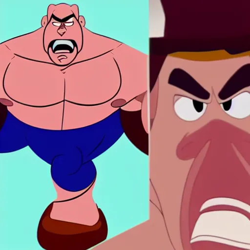 Image similar to angry muscular man in disney animation style