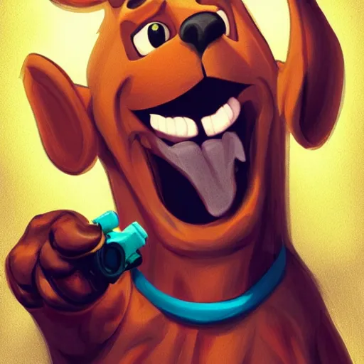 Prompt: scooby doo holding a gun, toothsome, terrific, serious, petite, snobbish, highly detailed portrait, digital painting, artstation, concept art, smooth, sharp foccus ilustration, Artstation HQ