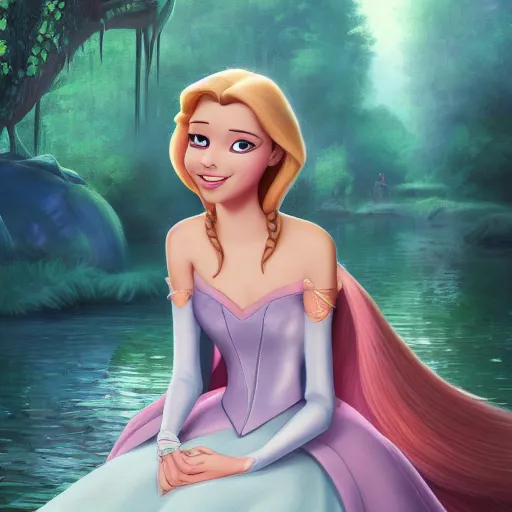 Prompt: a portrait of a princess in an animated disney movie, backwater bayou, oil painting, pale colors, high detail, 8 k, wide angle, trending on artstation,