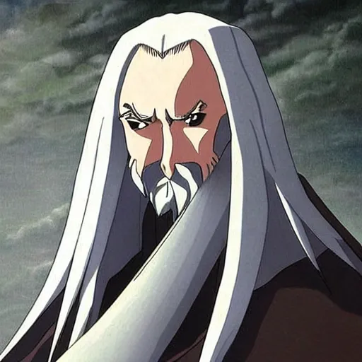 Prompt: saruman design for anime movie by hayao miyazaki, anime portrait