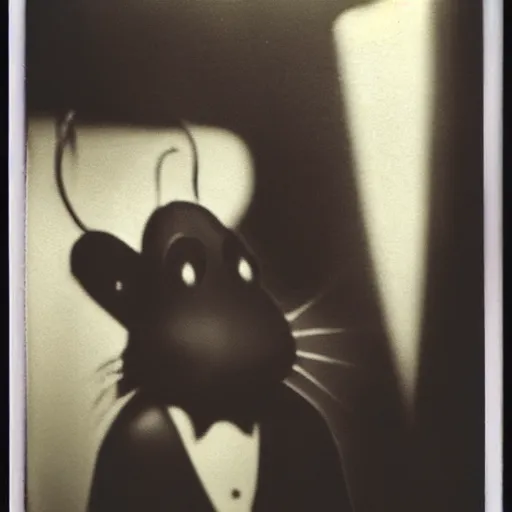 Image similar to a polaroid photography of roger rabbit doing drugs, black and white, blurry, secret photo