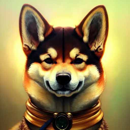 Prompt: portrait painting of a cute shiba inu bard with cape, ultra realistic, concept art, intricate details, eerie, highly detailed, photorealistic, octane render, 8 k, unreal engine. art by artgerm and greg rutkowski and charlie bowater and magali villeneuve and alphonse mucha