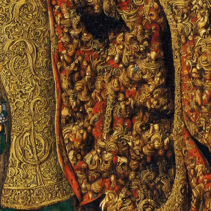 Image similar to sampling the bestiary, close up. jan van eyck