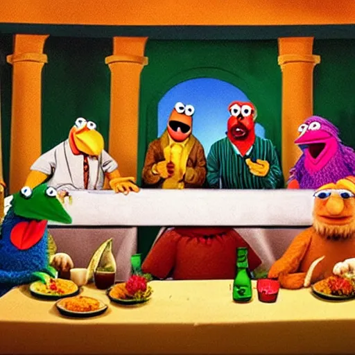 Image similar to the last supper but with Muppets