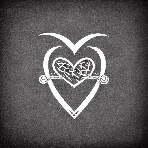 Image similar to tattoo stencil. pencil line drawing, black and white, stylized heart of a logo for a gym