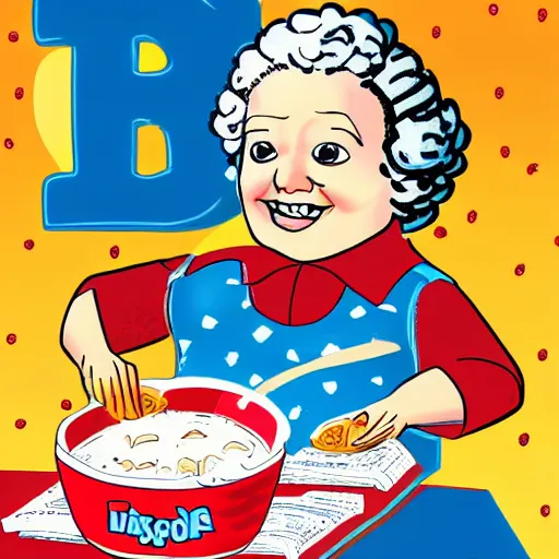 Image similar to kid-friendly cover illustration on a box of obese George Washington kids' sugar cereal with a surprise