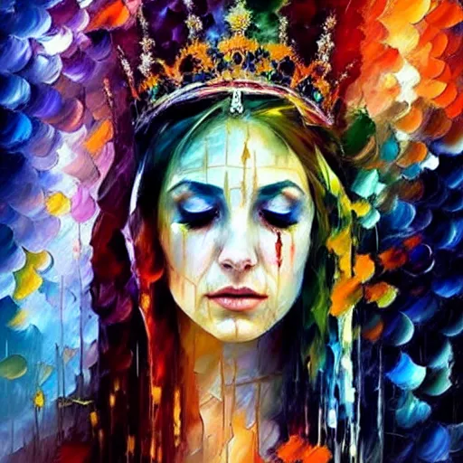 Prompt: strikingly beautiful queen of undead, praying meditating, realism, elegant, intricate, portrait photography by leonid afremov and carne griffiths