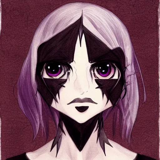 Image similar to headshot art of a goth anime woman, attractive, symmetrical face, trending on artstation, black and white watercolor