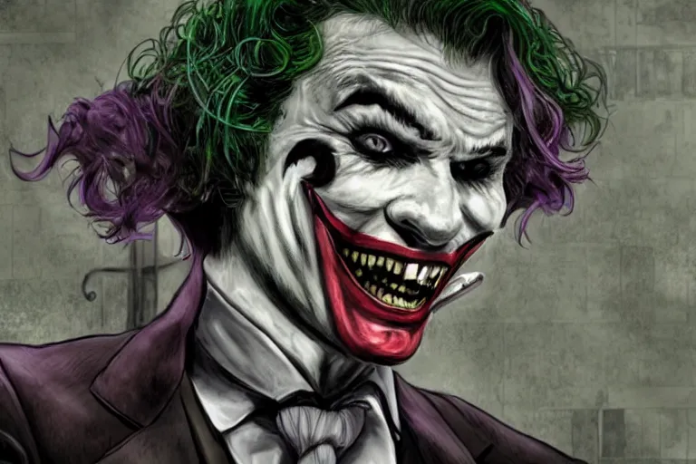 Image similar to a photo of the joker playing on a nintendo dsi in arkham asylum, photorealistic, dark cell background