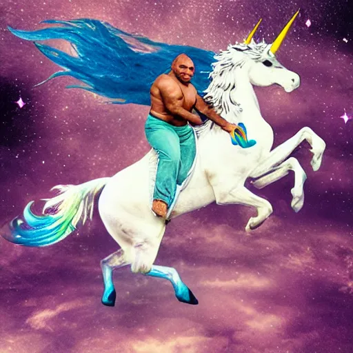 Image similar to mike tyson riding on a unicorn photograph