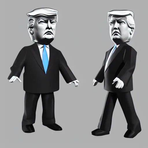 Prompt: full body 3d model of trump, low polygon, ps1 graphics, sharp edges, bold lines