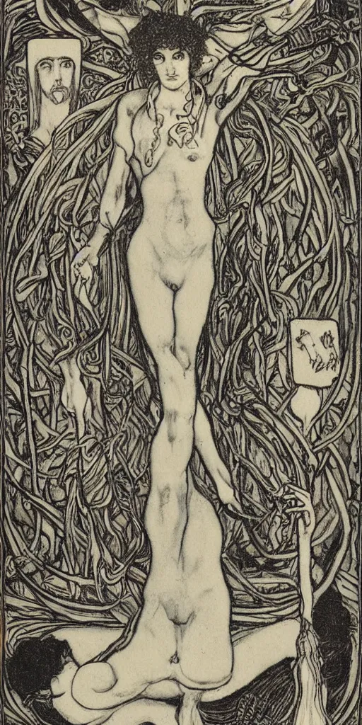 Prompt: the ace of cups tarot card by austin osman spare