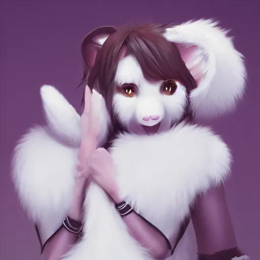 Image similar to cute furry girl with four arms, big fluffy ears, white fur and dark skin, dramatic lighting, cinematic, artstation, anime style