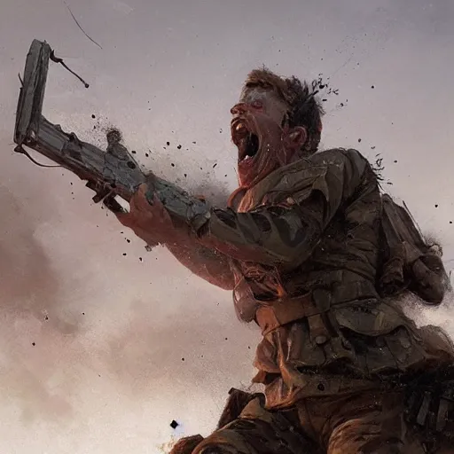 Prompt: a soldier screaming during an battlefield, Matte painting , detailed painting, greg rutkowski