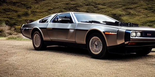 Image similar to a single delorean and 1 9 6 9 dodge charger hybrid, dslr