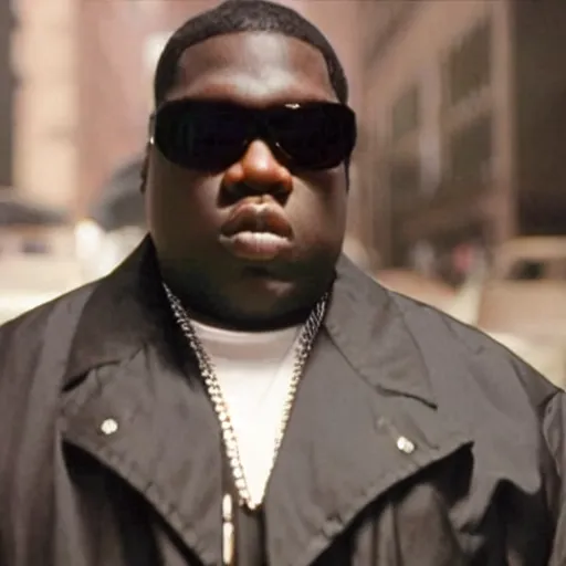 Image similar to biggie smalls in the matrix, trailer, movie clip