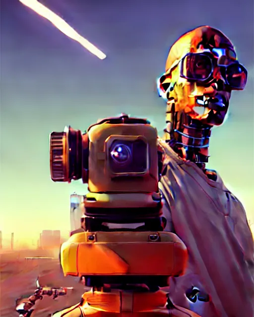 Prompt: hyper - realistic portrait of a ridiculous robot, gta v cover art, celshading, sharp focus, intricate, detailed, by rhads, andreas rocha, makoto shinkai, lois van baarle, ilya kuvshinov and greg rutkowski, by greg rutkowski, dynamic lighting, sharp focus, grunge aesthetic, 4 k