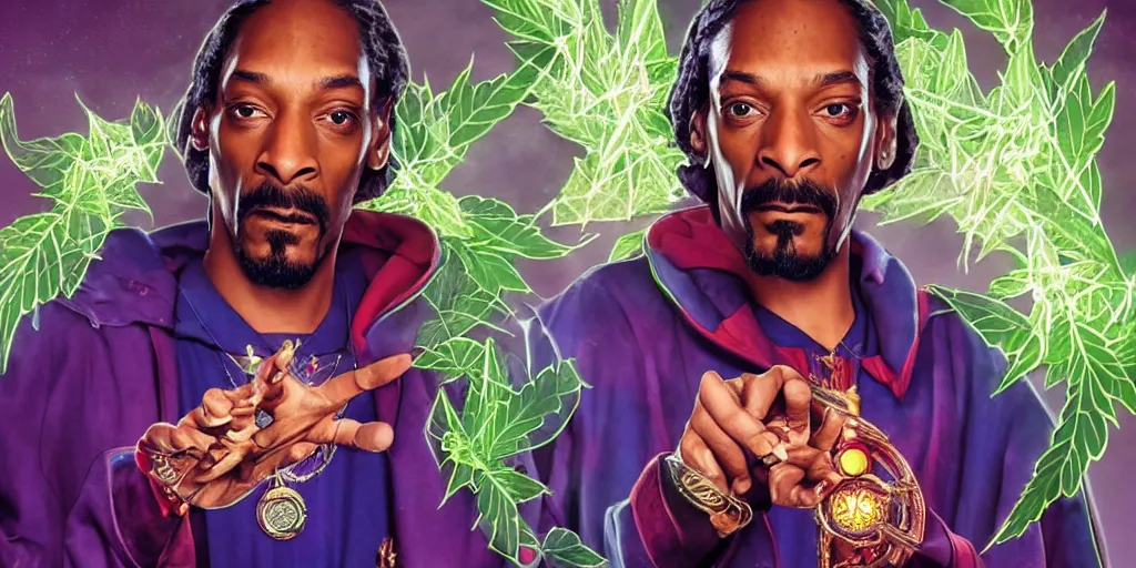 Image similar to snoop dogg as the doctor strange, marijuana leaves, green light, highly detailed, marvel cinematic universe, mcu, photo