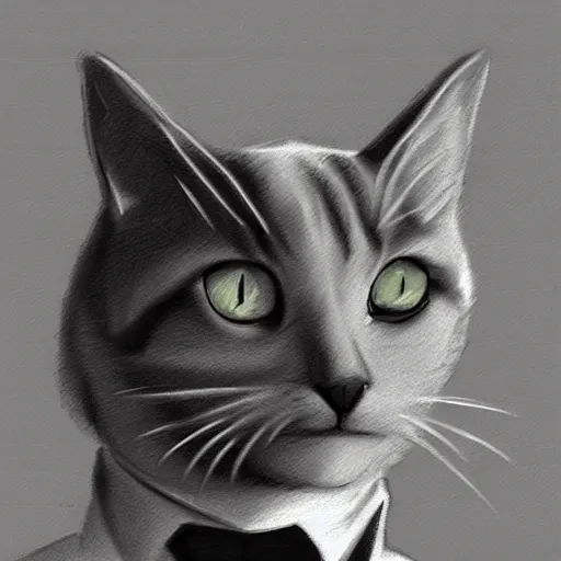 Image similar to cat wearing a suit artstation sketch