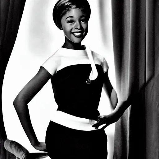 Image similar to black and white photo of a beautiful and elegant 1 9 6 5 young black actress