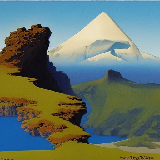 Prompt: scottish mountain view by roger dean