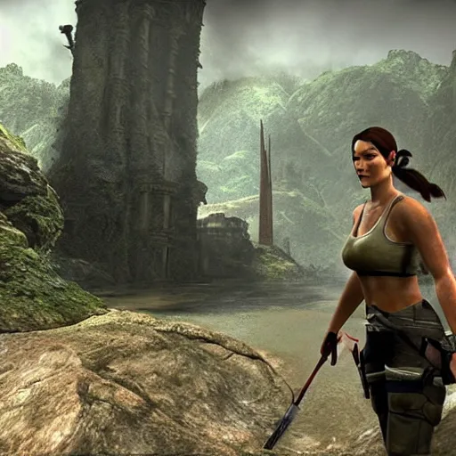 Image similar to A screenshot of Harrison Ford as Lara Croft in Tomb Raider PSX