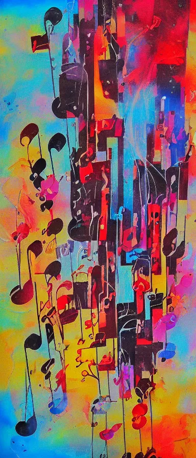 Image similar to abstract art depicting the feelings music gives, mixed media painting