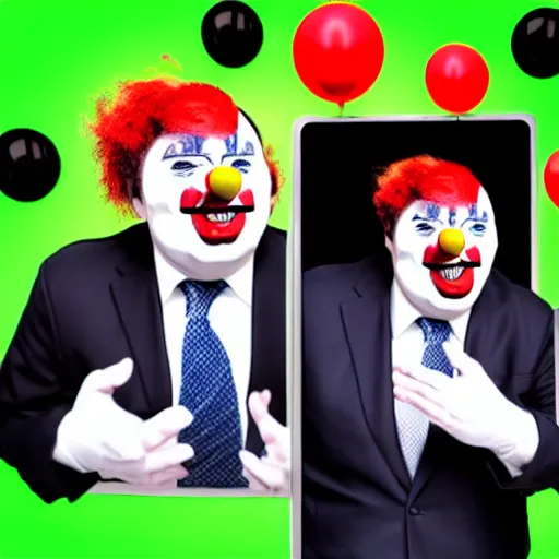 Image similar to chaotic political debate, clowns, on stage, photo realistic