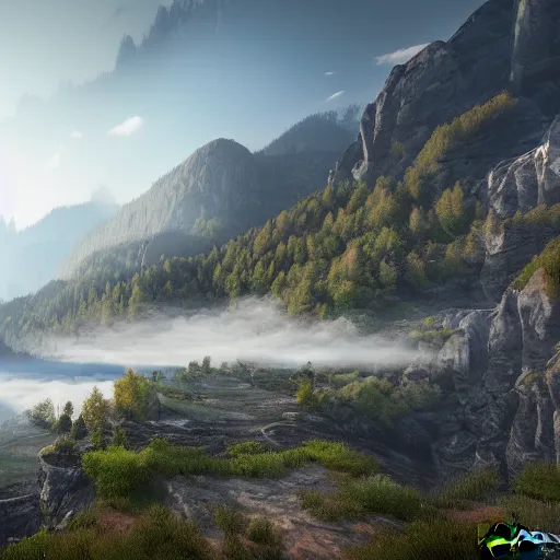 Prompt: hyperrealistic rairoad in the mountains, beautiful landscaape, misty, super detailed, trending on artstation, hyperdetailed, Unreal Engine 4k, 8k, ultra HD