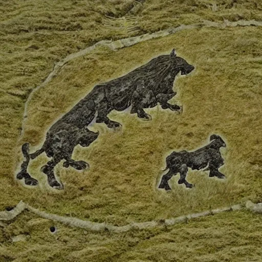 Prompt: milosk warg. inscriptions speak of a huge warg who inhabits milosk hills and steals cattle at night