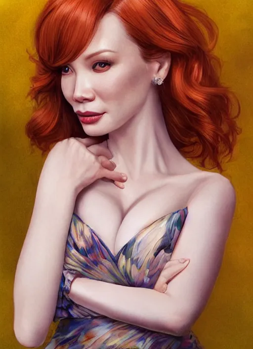 Prompt: photo of a gorgeous christina hendricks / lucy liu hybrid in the style of stefan kostic, realistic, professionally, professionally color graded, half body shot, sharp focus, k high definition, insanely detailed, intricate, elegant, art by stanley lau and artgerm