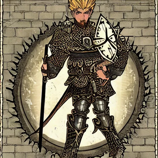 Prompt: Sir Gawain, Knight of the Sun, White Knight of the Round Table, gorgeous illustration by Wada Arco