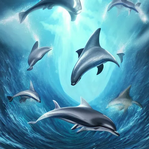 Image similar to laser dolphins, fantasy, detailed, high quality, artstation