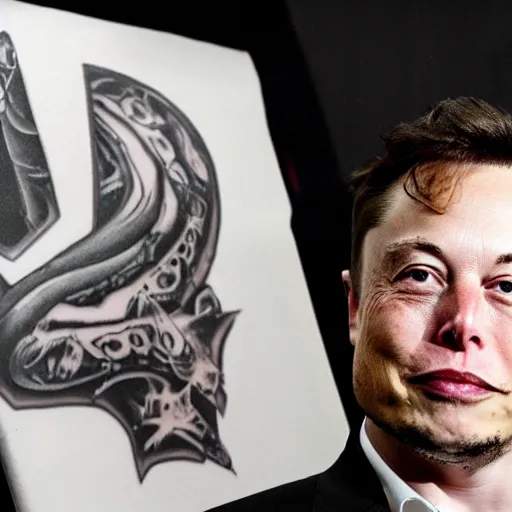 Image similar to elon musk getting a tattoo, newspaper photo, high definition