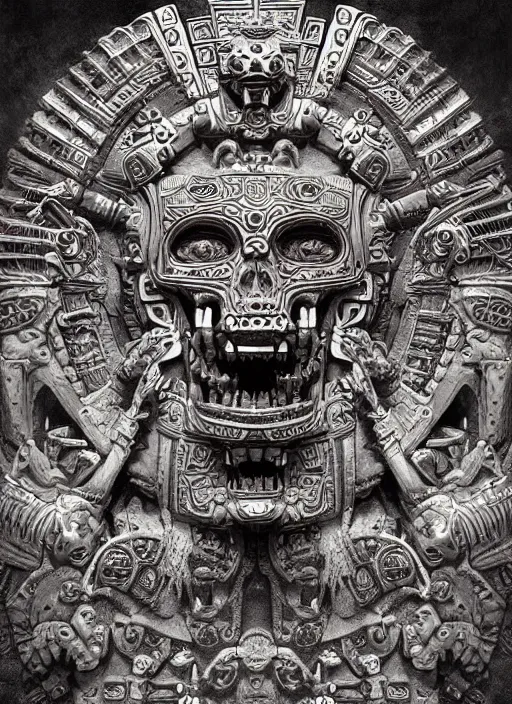 Image similar to digital _ painting _ of _ aztec god of death mictlantecuhtli _ by _ filipe _ pagliuso _ and _ justin _ gerard _ symmetric _ fantasy _ highly _ detailed _ realistic _ intricate _ port