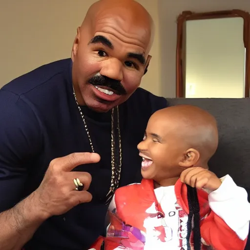 Image similar to rapper steve harvey meeting small steve harvey inside a jar