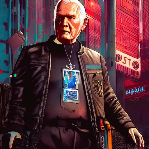 Image similar to john paul ii in cyberpunk 2 0 7 7, stylised official art