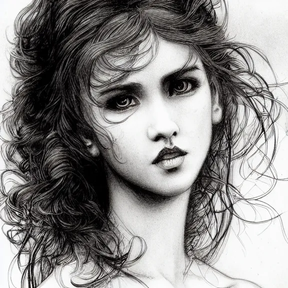 pencil sketch of an anime girl with a curly hair,, Stable Diffusion