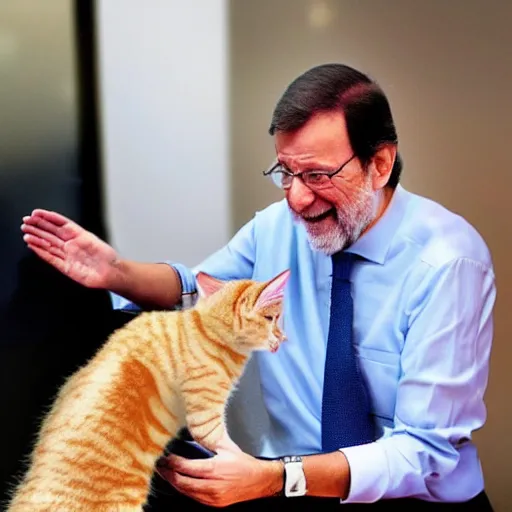 Image similar to mariano rajoy petting kitties, realistic, 4k,