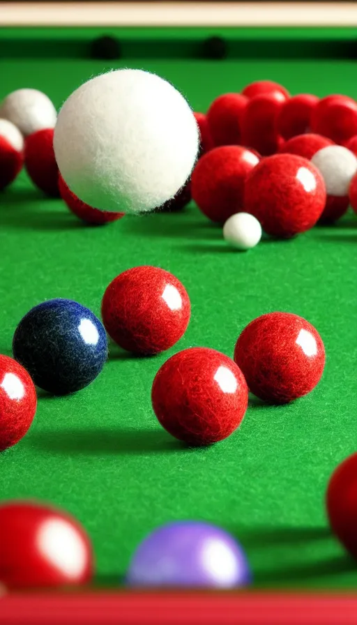 Image similar to ultra realistic billiard ball on green felt pool table with reflection of face, ray tracing, ultra detail, low depth of field, 5 0 mm camera