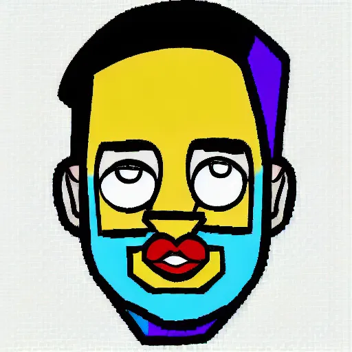 Image similar to male portrait, big chin, cartoon network style, big lips, vivid colors