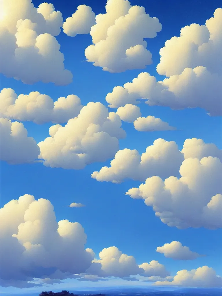 Prompt: serene puffy cloudy sky, Digital Matte Illustration by RHADS and asher brown durand